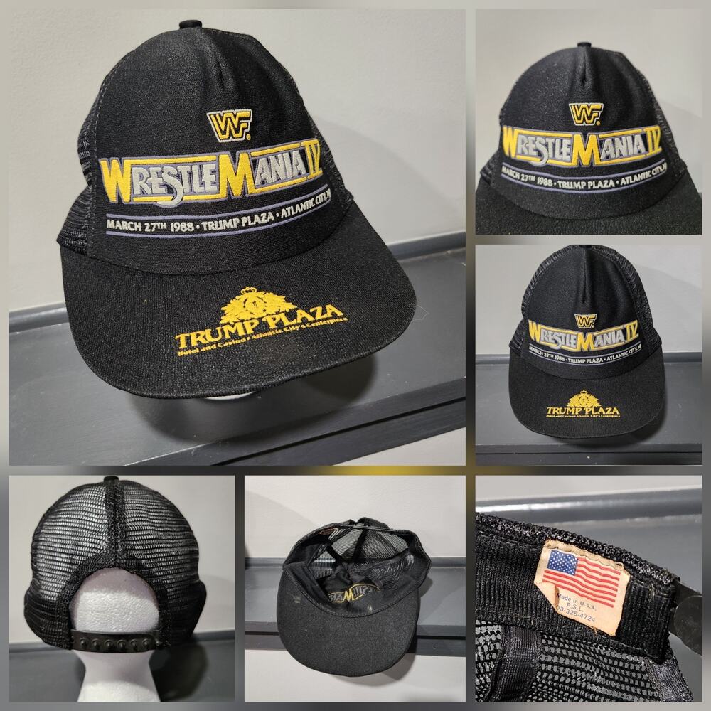 VTG 80s WWF WrestleMania IV Trump Plaza 1988 Trucker Mesh Snapback Hat Cap WWE